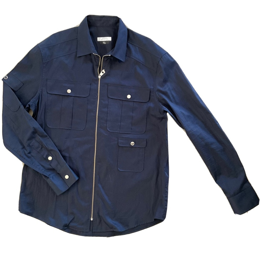 NEW Men's Versace collection city navy zip up shirt jacket XL EU 41